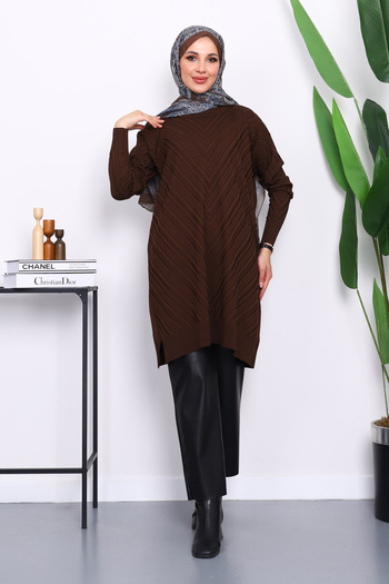 İmajButik Brown Mercerized Cold Yarn Knitwear Tunic