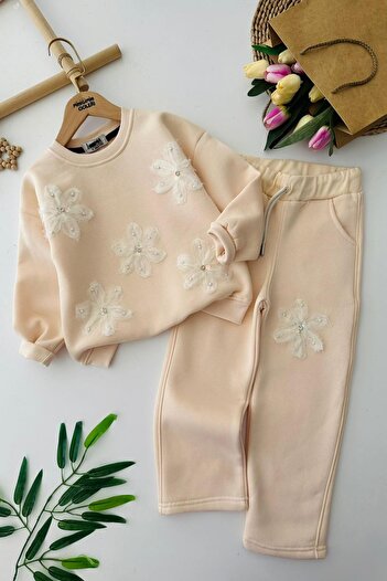 Minigimin Cicileri My Little One's Cicileri Lily Tulle Detailed Winter Girl's 2-Piece Set - Cream