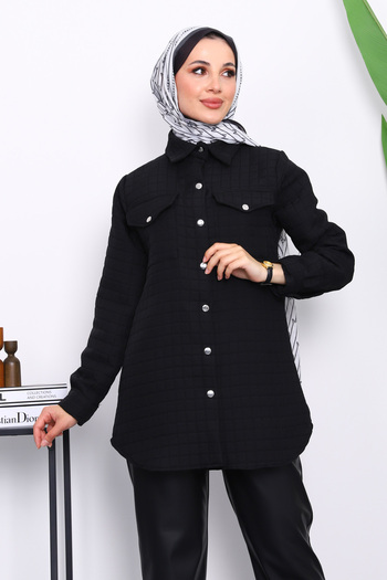 İmajButik Black Quilted Snap Pocket Jacket
