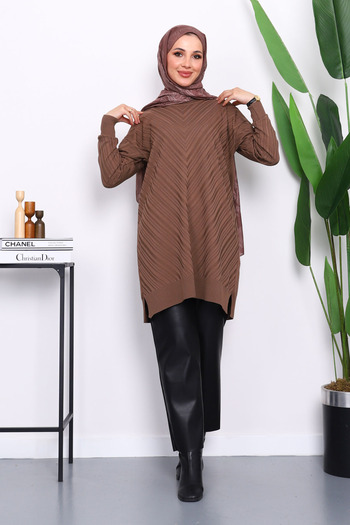 İmajButik Dark Mink Mercerized Cold Yarn Knitwear Tunic