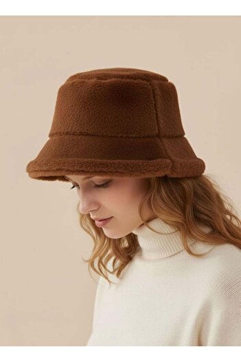 Karakedi Dark Brown Plush Winter Unisex Bucket Hat