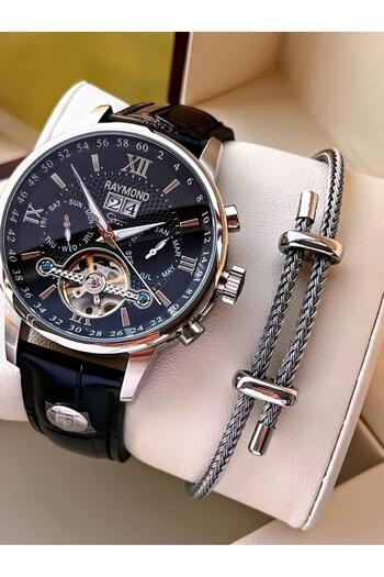 Raymond Special Leather Cord for Engagement and Grooms 2 Years Warranty Automatic Men's Wrist Watch+Bracelet Rmd.M1