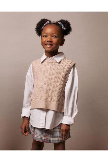 Ziddy Knitted Waistcoat with Bows for Girls, Beige