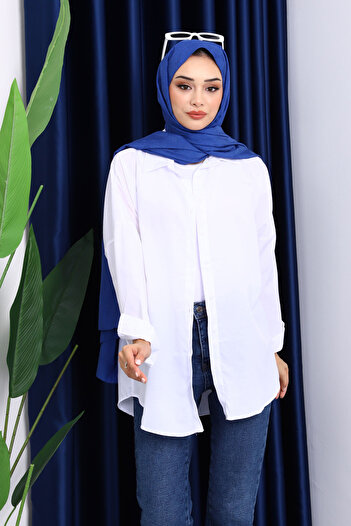 İmajButik White Buttoned Casual Terikoton Shirt