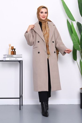İmajButik Mink Double-Breasted Collar Lined Cashmere Coat