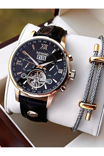 Raymond Special Leather Cord for Engagement and Grooms 2 Years Warranty Automatic Men's Wristwatch+Bracelet Rmd.M2