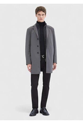 Ramsey Dark Gray Regular Fit Double-Breasted Collar Casual Woven Overcoat
