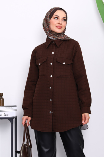 İmajButik Brown Quilted Snap Pocket Jacket