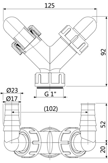 Other Washing machine/dishwasher connection, double, 1"", for hose 17-23 mm