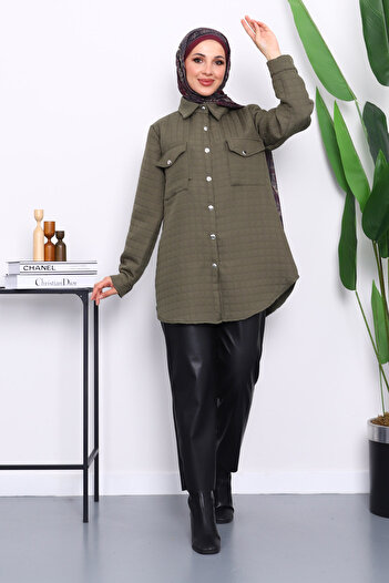 İmajButik Khaki Quilted Snap Pocket Jacket