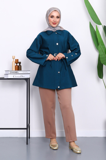 İmajButik Petrol Blue Snap Button Zippered Tunic