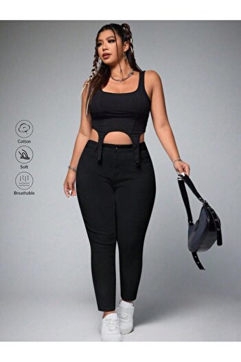 SHEVEGA High Waist Black Linen Tight-Leg Linen Pants