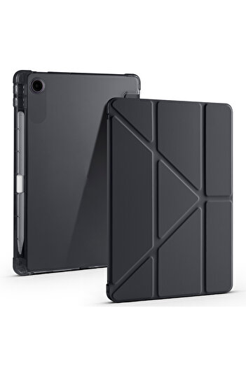 HTstore Lenovo Tab Tb-311Fu Case Zore Tri Folding Case with Pen Compartment and Stand-Black