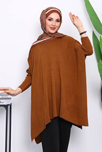 İmajButik Camel Bat Sleeve Poncho Knitwear Tunic