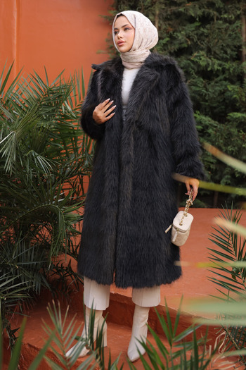 İmajButik Black Pocketed Fur Coat