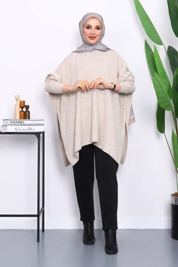 İmajButik Stone Bat Sleeve Poncho Knitwear Tunic