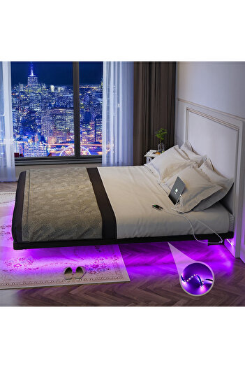 Yanara Modern Floating Bed Frame with LED Lights & USB Charging, Easy Assembly, Multiple Sizes (160-200cm)