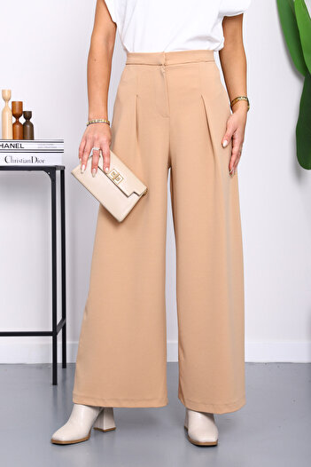 İmajButik Dark Beige High Waist Wide Leg Pants