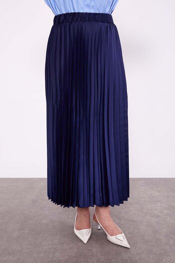 Levidor Navy Blue Pleated Satin Skirt