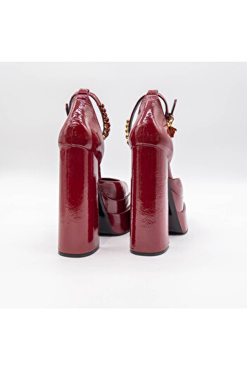 Versace MEDUSA PATENT LEATHER PLATFORM PUMPS BURGUNDY