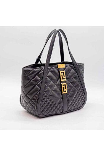 Versace Small Tote Quilted Calf Leather Black/Gold