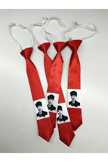 GallanD Tie for 7-8 Year Old Children with Crescent, Star and Atatürk Patterns, 4-Pack, Ready to Wear for Boys.