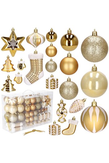 SERSIMO Christmas baubles and decorations set, 77 pieces, various sizes, gold