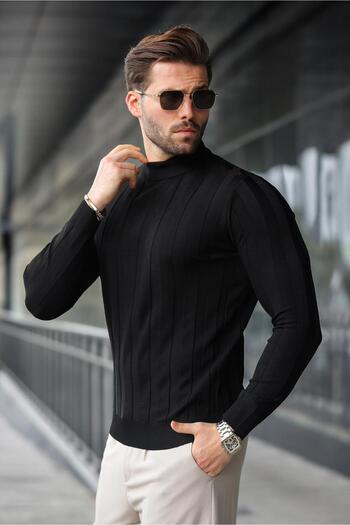 Madmext Black Half Fisherman Men's Knitwear Sweater E7423