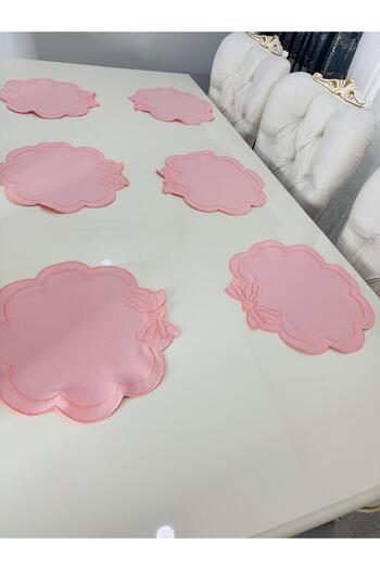 İNCİ ÇEYİZ 6 Pieces First Quality Linen Ribbon Pattern Embroidered American Tablecloth
