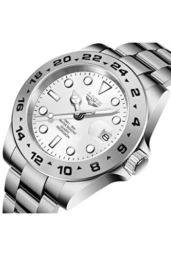 Lige Men's Watch Luminous Hands Date Silver Business Analog Quartz Steel