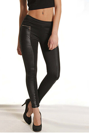WildFashion Casual slim-fit pants accessorized with stretch vinyl A687-1