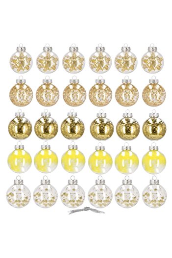SERSIMO Unique Christmas bauble set, 30 pieces, 7cm, transparent and gold