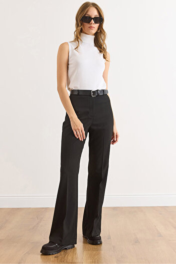 Olalook Women's Black Polyviscon Spanish Leg Draped Trousers Pnt-19000369