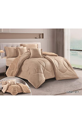 Roshen Luxurious winter velvet double bed sheet set with an elegant design and a material that gives you warmth and comfort, 6 pieces, size 240x220 cm