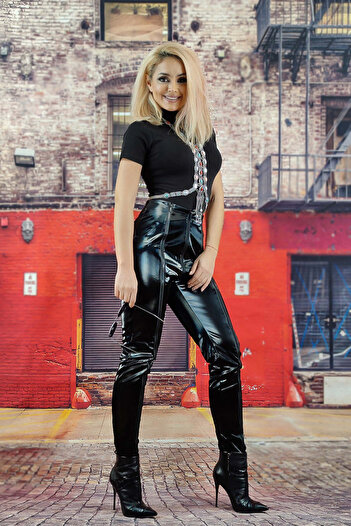WildFashion Shiny vinyl pants with multiple zipper openings F749-1