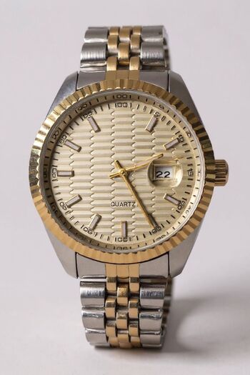 Eyiser Store Gold-Silver Color Cord, Gold Color Dial, Men's Wristwatch with Calendar - Special Boxed Shipping