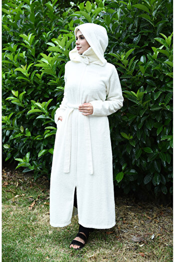 sefamerve Hijab Bathrobe with Zipper 1001-02 Cream