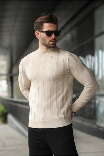 Madmext Stone Color Half Fisherman Men's Knitwear Sweater E7423