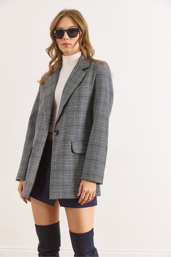 Olalook Kadın Mavi Fleto Cep Astarlı Blazer Ceket CKT-19000486