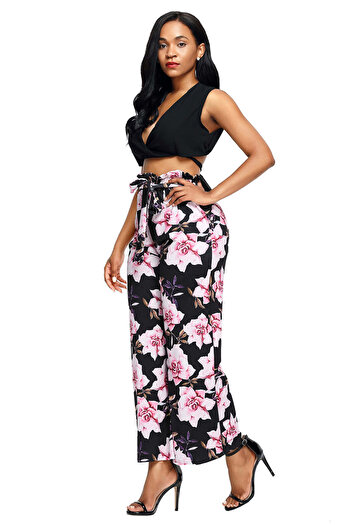 WildFashion High-waisted satin pants with floral print CL783-151