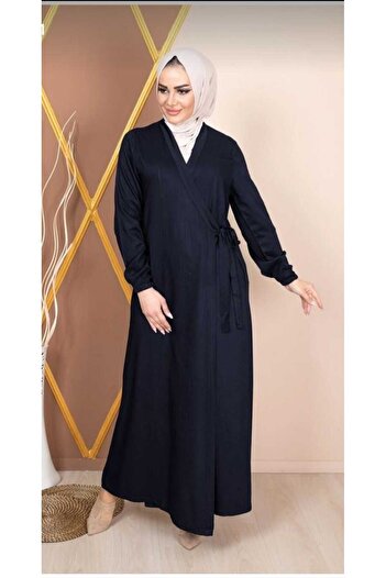 sayina Women's Black Side Tie Double Breasted Collar Practical Prayer Dress