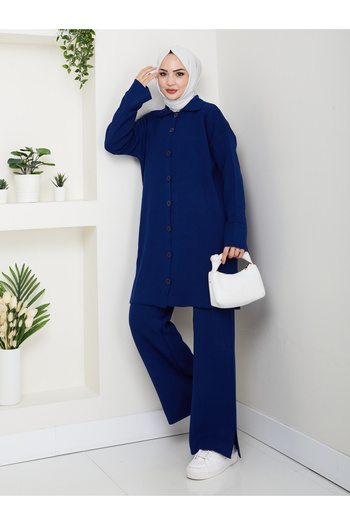 Kirazgym Oversize Ribbed Steel Knit Detailed Cardigan Pants Knitwear Set