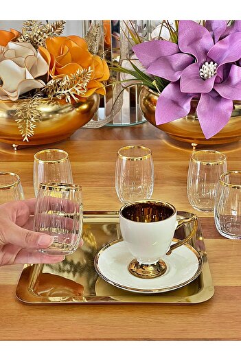 P&ORA PREMIUM KITCHEN PRODUCTS Linka Real Gilded (Shiny) 6-Person Coffee or Water Cup, Soft Drink Cup, Dowry Gift