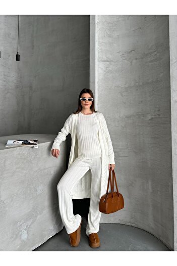 Knitoryx Women's Knitwear 3-Piece Set – Cardigan, Sweater and Pants 4 Colors |