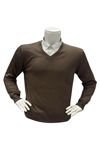 GÖMLEK GALERİSİ Men's Regular Fit Plain V-Neck Wool Knit Sweater