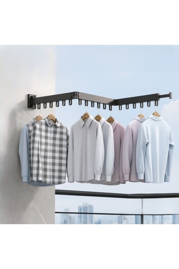 zola 2-in-1 foldable coat hanger rack, 18 hooks, 103-127 x 7.5 cm, aluminum alloy, black