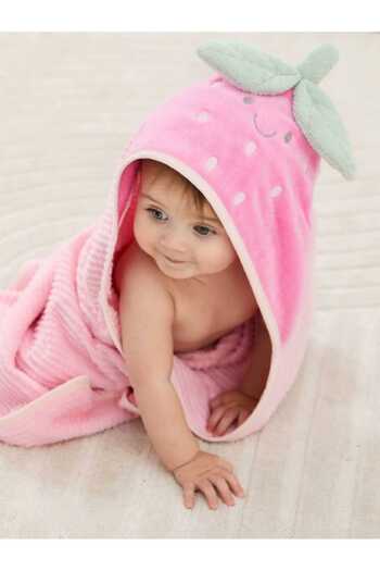 GÜRPAMUK HOME & BABY Outlet 100% Organic Cotton Soft Baby Girl-Boy Bath Swaddle Towel Pink/Strawberry