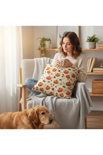ANJEAHOME Halloween 3D Embroidery Effect Pumpkin Pattern Throw Pillow Cover, Digital Printed-45X45 cm (Without Inner Filling)