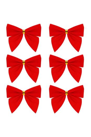 SERSIMO Set of 6 Christmas tree ornaments, bow, 8cm, red