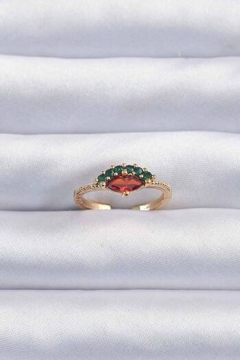 Clariss Brass Gold Color Colorful Zircon Stone Adjustable Watermelon Model Ring